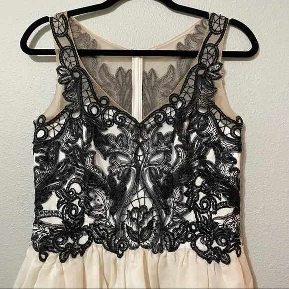 Marchesa Notte Gazaar Black Sequined Illusion Bodice Silk Cream